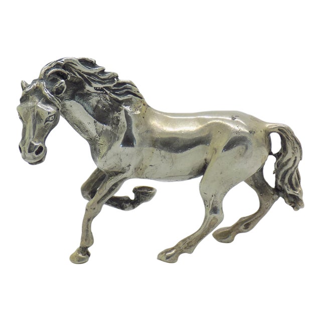 Vintage Italian Handmade Genuine Silver Galloping Horse Large Figurine From Arezzo, 1970s Solid 800 Silver Equestrian Animal Statue Decor For Sale