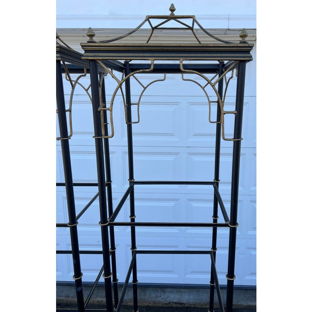 Hollywood Regency Pair of Hollywood Regency Black & Brass Pagoda Étagères by Art & Commerce Dallas a Pair For Sale - Image 3 of 12