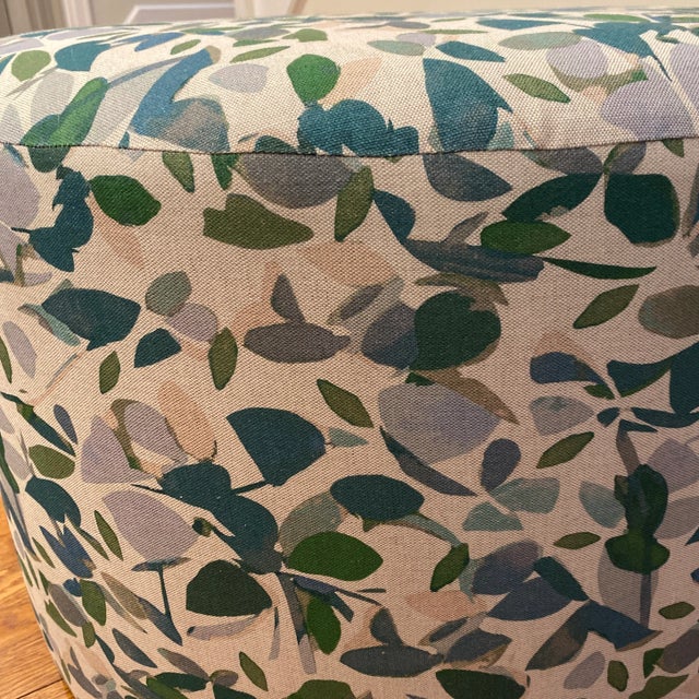 Round Ottoman Upholstered in Imogen Heath For Sale - Image 4 of 8