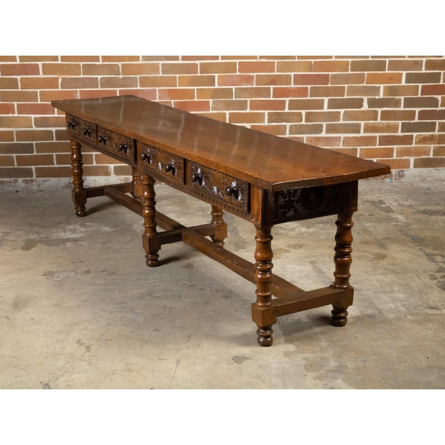Spanish Colonial 18th Century Walnut Table with Four Richly Carved Drawers For Sale - Image 11 of 12