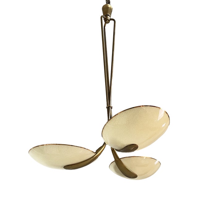 Mid-Century Modern Italian Chandelier in Glass and Brass, 1950s For Sale