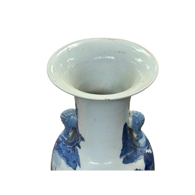 23" Vintage Blue White Scenery Porcelain Elephant Head Ear Art Vase For Sale - Image 11 of 12