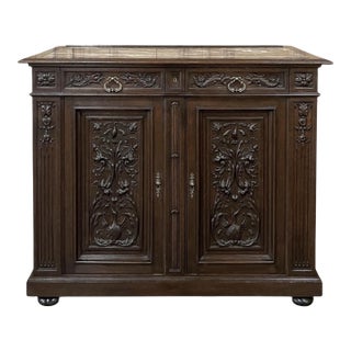19th Century French Henri II Renaissance Revival Marble Top Buffet For Sale