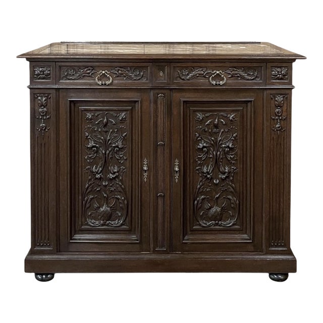 19th Century French Henri II Renaissance Revival Marble Top Buffet For Sale