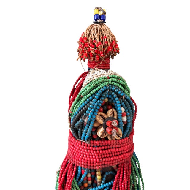 Red Vintage African Beaded Namji Fertility Doll Cameroon W/Stand 11.5" H For Sale - Image 8 of 8