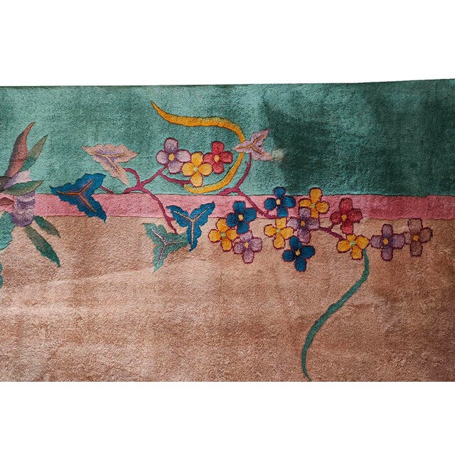 1920s Antique Chinese Beige Cream Open Field Floral Art Deco Wool Knotted Rug For Sale - Image 13 of 13