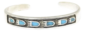 Mid 20th Century Southwestern Sterling Silver Turquoise Bear Claw Cuff Bracelet