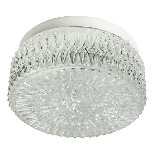 Mid-Century Round Clear Glass Sconce or Flush Mount For Sale
