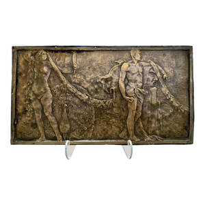 Vintage Art Nouveau Style Bronze Relief Plaque Nude Figures With Peacock