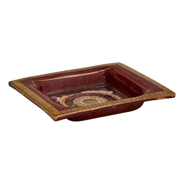 French Gilt + Crimson Ceramic Tray by Georges Pelletier, 1970s For Sale