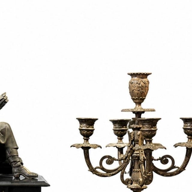 Table Clock and Candelabra Garnish, 19th Century, Set of 3 For Sale - Image 4 of 6