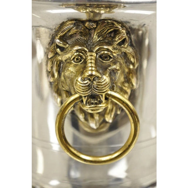 The Franklin Mint 1986 Silver Plated Fluted Champagne Chiller Lion Ice Bucket For Sale - Image 4 of 12