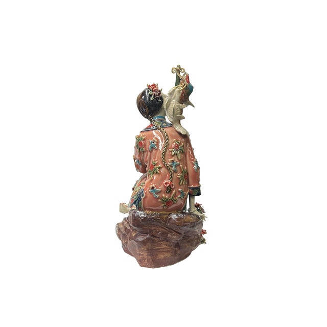 Asian Chinese Oriental Porcelain Qing Style Dressing Fishing Lady Figure For Sale - Image 3 of 5