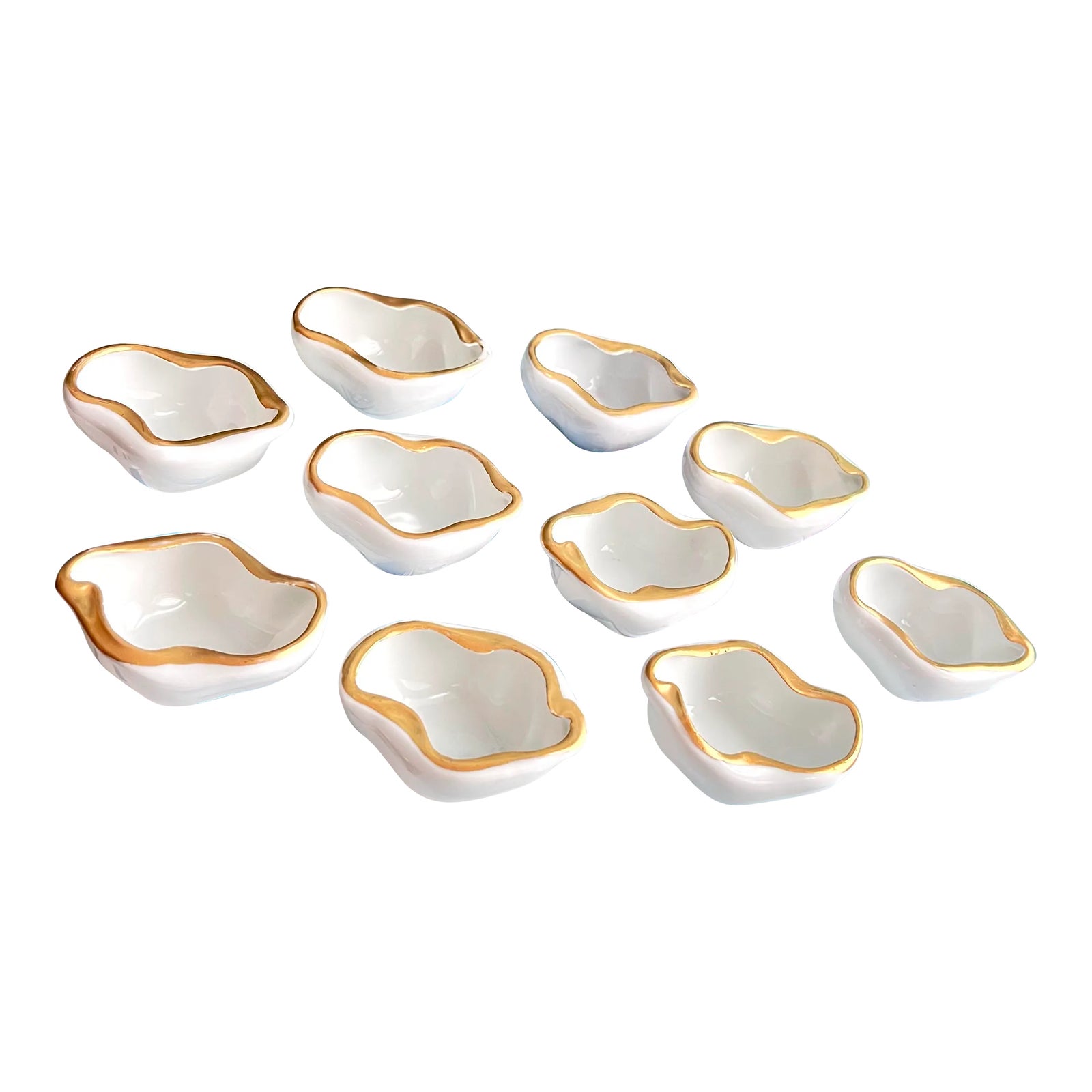 Vintage White Ceramic Shell Salt Cellars With Gold Rims - Set of 10 ...