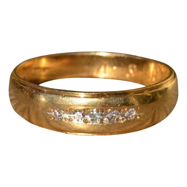The Runestad: Men's Vintage Engraved Yellow Gold and Diamond Wedding Band For Sale