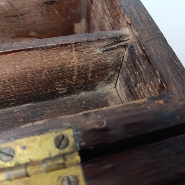 Antique Wood Box Dark Rustic Brown Diamond Design With Round Medallion For Sale - Image 17 of 18