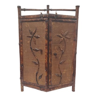 Late 19th Century Small Tiger Bamboo Hanging Cabinent With Two Doors For Sale
