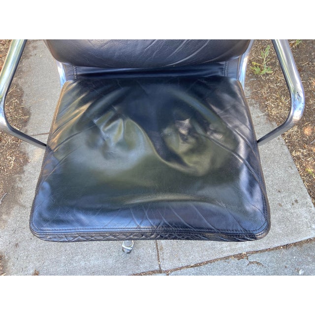 Mid-Century Modern Authentic Herman Miller Eames Soft Pad Management Office Chair Black Leather For Sale - Image 3 of 12