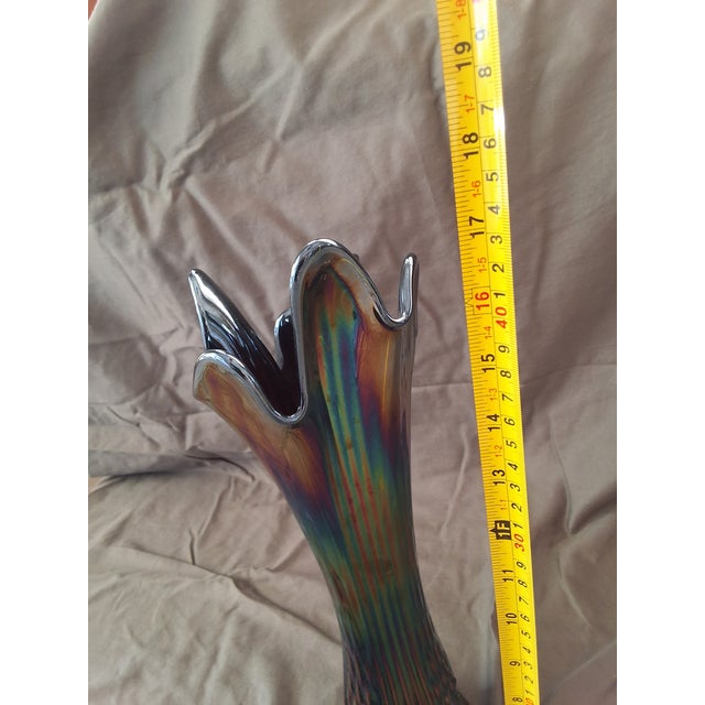 1970s 1970s Fenton Glass Amethyst Carnival Checked Pattern Vase For Sale - Image 5 of 7