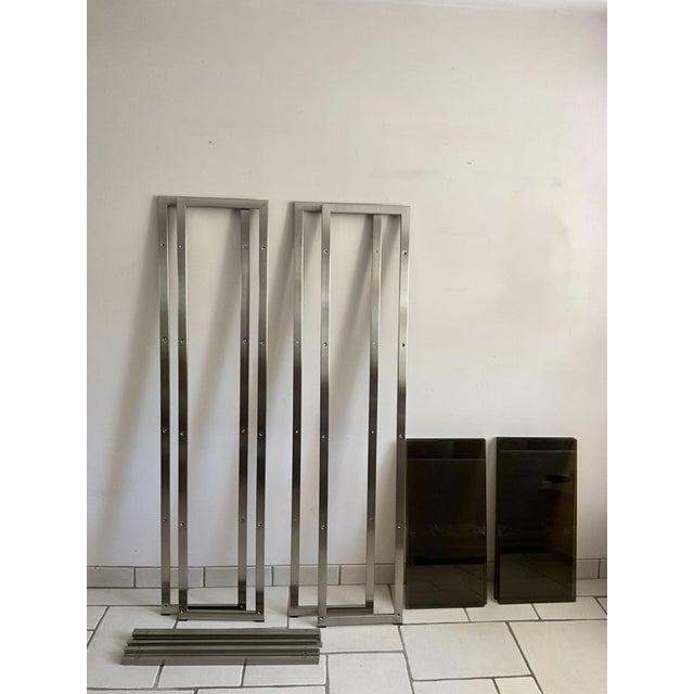 French Anodized Metal and Smoked Glass Shelving Units from Artelano, 1970s, Set of 2 For Sale - Image 10 of 11