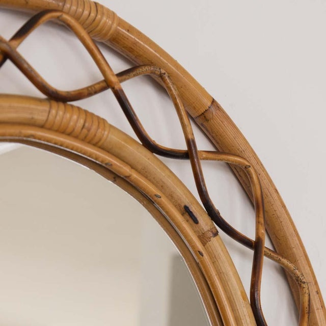1960s Italian Wavy Rattan Circular Mirror For Sale In Los Angeles - Image 6 of 10