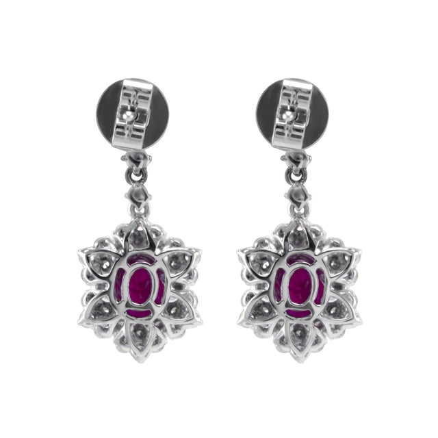 Contemporary 3.84ctt Oval Burmese Ruby & Diamond Drop Necklace 18-Karat White Gold, Pair For Sale - Image 3 of 4