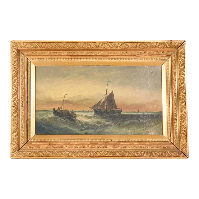 Edwin Hayes (Irish, 1819-1904), Boats on Turbulent Sea, Oil on Canvas For Sale