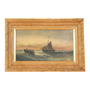 Edwin Hayes (Irish, 1819-1904), Boats on Turbulent Sea, Oil on Canvas