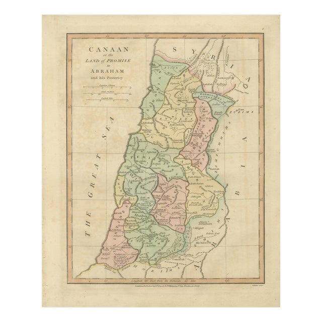 Hand-Colored Biblical Map of Canaan, 1827 For Sale