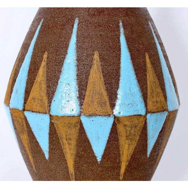 1950s Aldo Londi Cocoa & Pale Blue Ceramic Table Lamp For Sale - Image 6 of 12