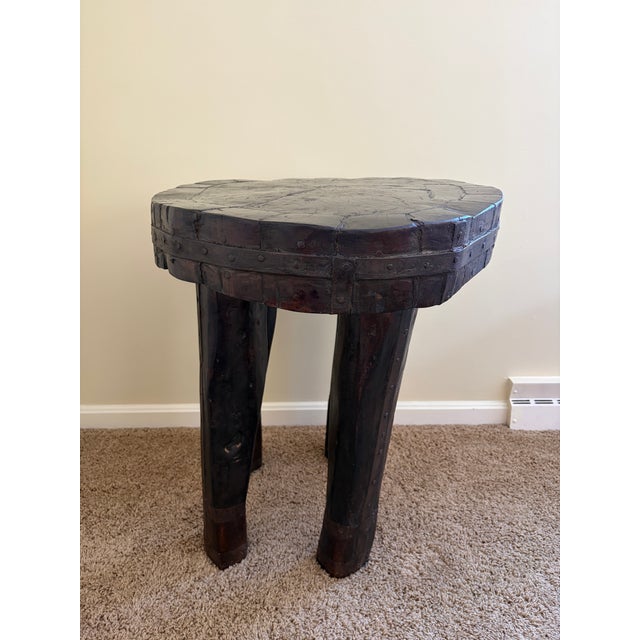 Wood Antique Hand-Carved Wood and Iron Side Table With Sculptural Primitive Form For Sale - Image 7 of 14