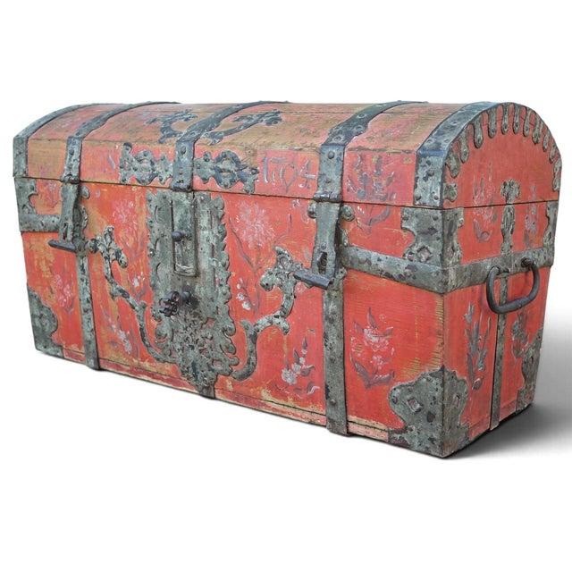Antique Painted Chest, 1704 For Sale - Image 4 of 18