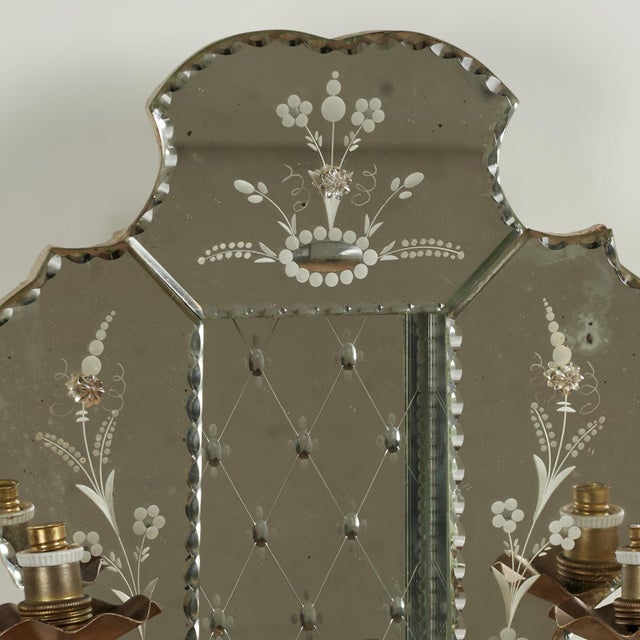 Antique Pair of Italian Mirrored Two Light Wall Sconces For Sale - Image 9 of 12