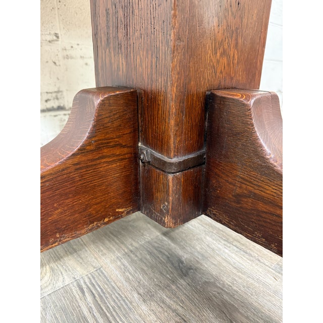 Brown Antique Mission Arts & Crafts Quarter Sawn Tiger Oak Dining Table For Sale - Image 8 of 10