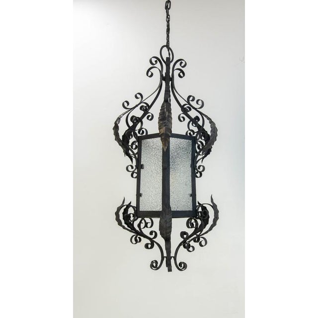 French Wrought Iron and Granita Glass Pendant, 1900s For Sale - Image 6 of 14