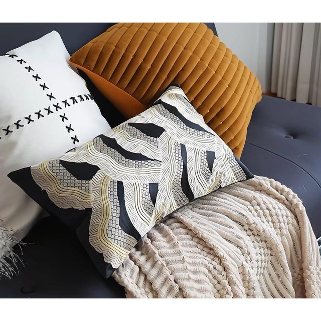 Gold Embroidery Lumbar Pillow 11"*19" For Sale - Image 4 of 9