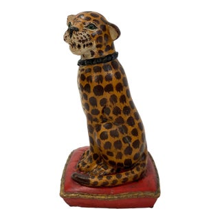Antique Handmade Ceramic Spotted Cat Figure For Sale