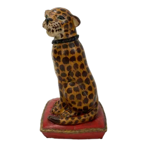 Antique Handmade Ceramic Spotted Cat Figure