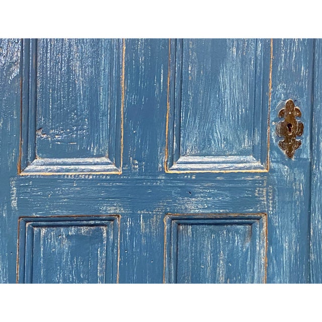 Cerulean Distressed Blue Lacquer Slim Narrow Single Door Side Cabinet Chest For Sale - Image 8 of 8