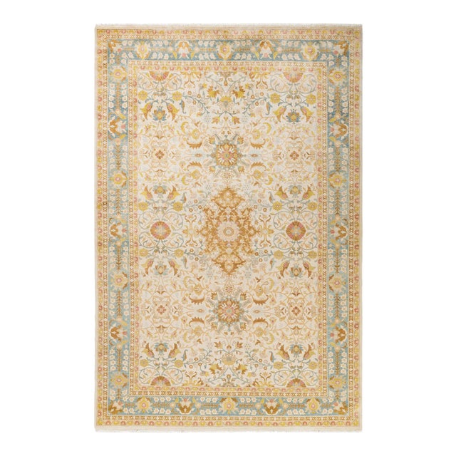 Mogul, One-of-a-Kind Hand-Knotted Area Rug - Ivory, 6' 1" x 9' 1" For Sale