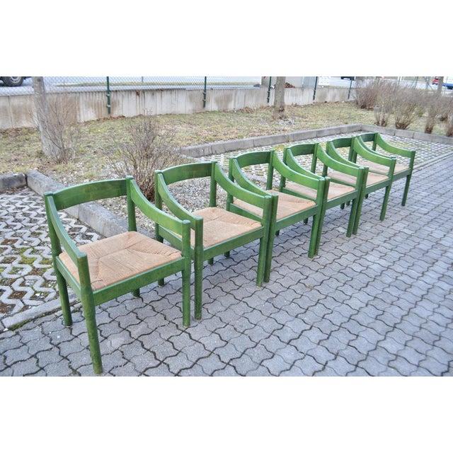1960s Green Carimate Chair in Birchwood by Vico Magistretti, 1960s, Set of 6 For Sale - Image 5 of 18