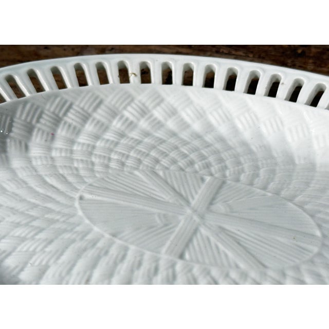 Wedgwood creamware (aka Queensware) pierced oval platter with basketweave molded center and scalloped openwork rim....