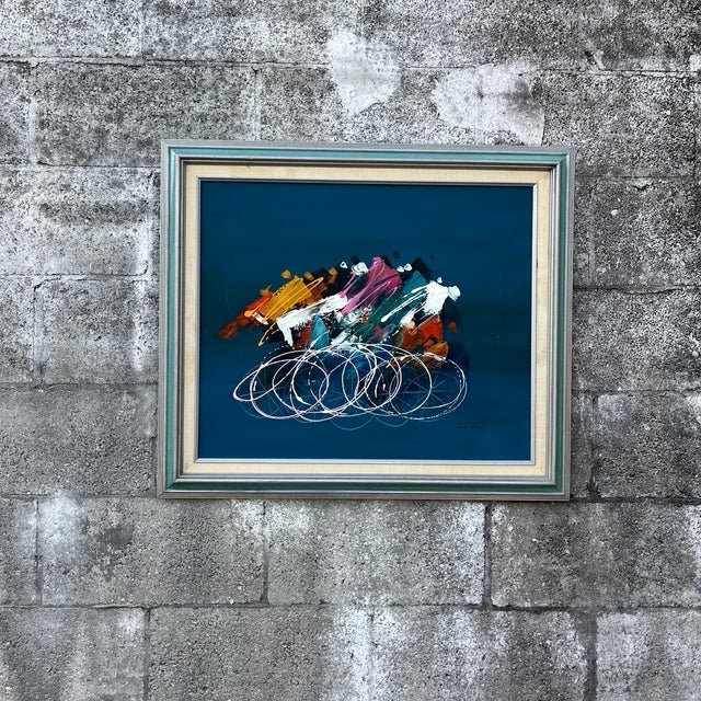 Post Modern Abstract Wall Art Painting Framed and Signed by the Artist. Circa 1980s For Sale - Image 4 of 17