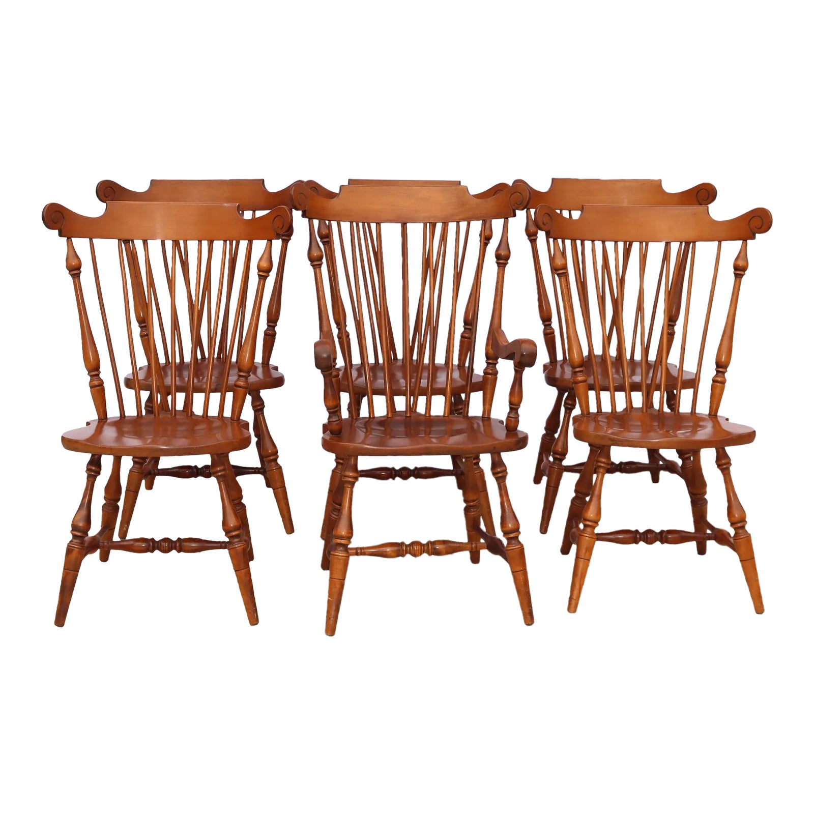 1970s Ethan Allen American Traditional Nutmeg Windsor Back Chairs- Set of 6 — view 2
