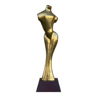 Vintage Female Torso Stylized Venus Brass Sculpture For Sale