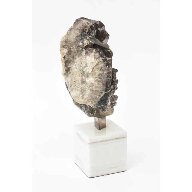 Metal Vintage Aurelio Teno Silvered Bronze, Enamel and Quartz Amethyst and Marble Sculpture For Sale - Image 7 of 11