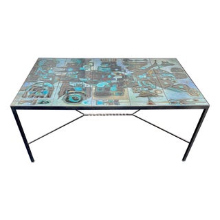 Tile Top Dining Table w/ Tiles and Metal Frame, Signed, c. 1970 For Sale