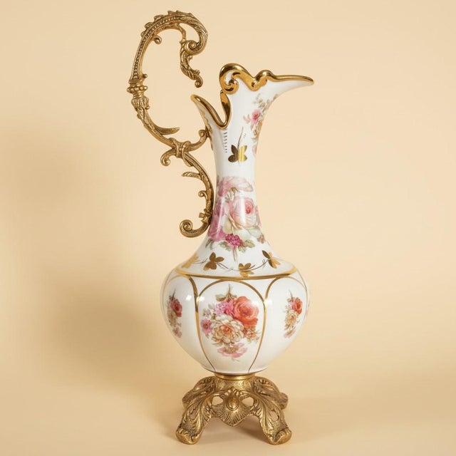 Antique Style Porcelain Ewer-Gilt Handle-Floral Urn-Rococo-French-Victorian-Rose For Sale - Image 9 of 10