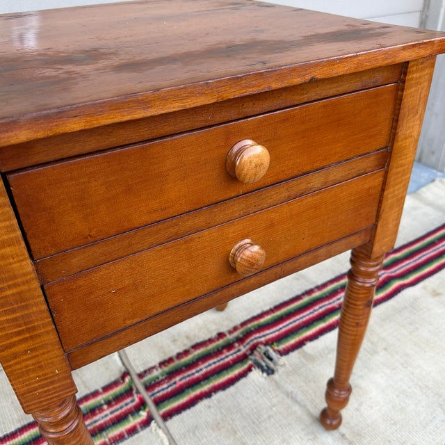 Orange A Nice Antique Pennsylvania Sheraton Cherry and Tiger Maple 2 Drawer Side Table, Circa 1830’s For Sale - Image 8 of 12