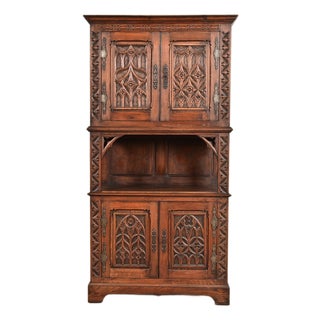Antique French Renaissance Revival Ornate Carved Oak Bar Cabinet, Circa 1890s For Sale